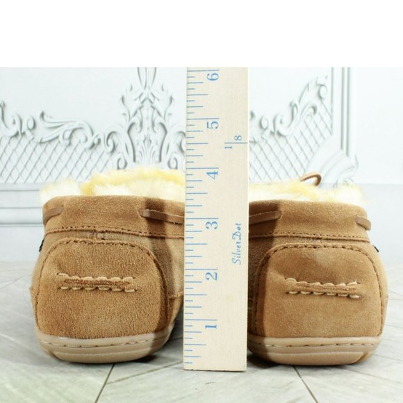 LL Bean Brown Suede Wicked Good Shearling Lined Moccasin Slippers Size 13 M - Picture 6 of 9
